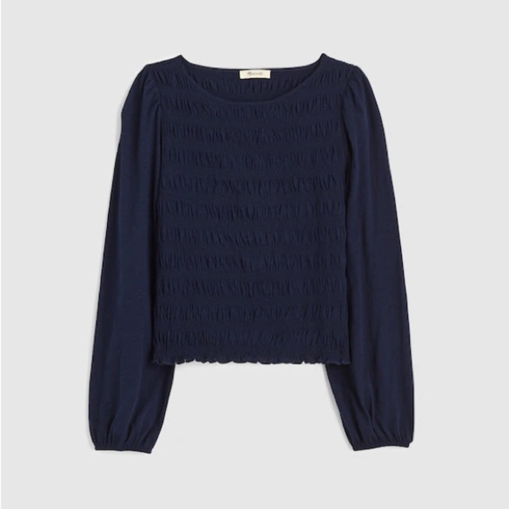 Madewell‎ NWT Smocked Boatneck Top Navy Small